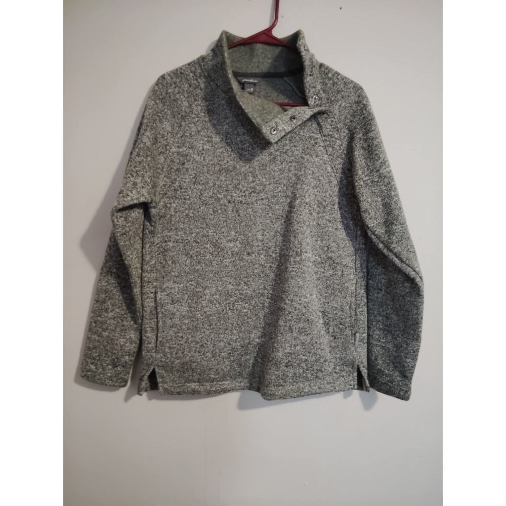 Eddie Bauer Women's Three Snap On Button Mock Neck Green Sweater Size Medium